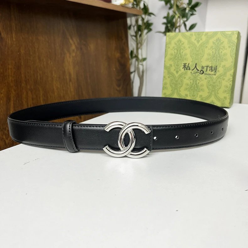 Leather Belt Brown CC Logo Buckle Classic Style