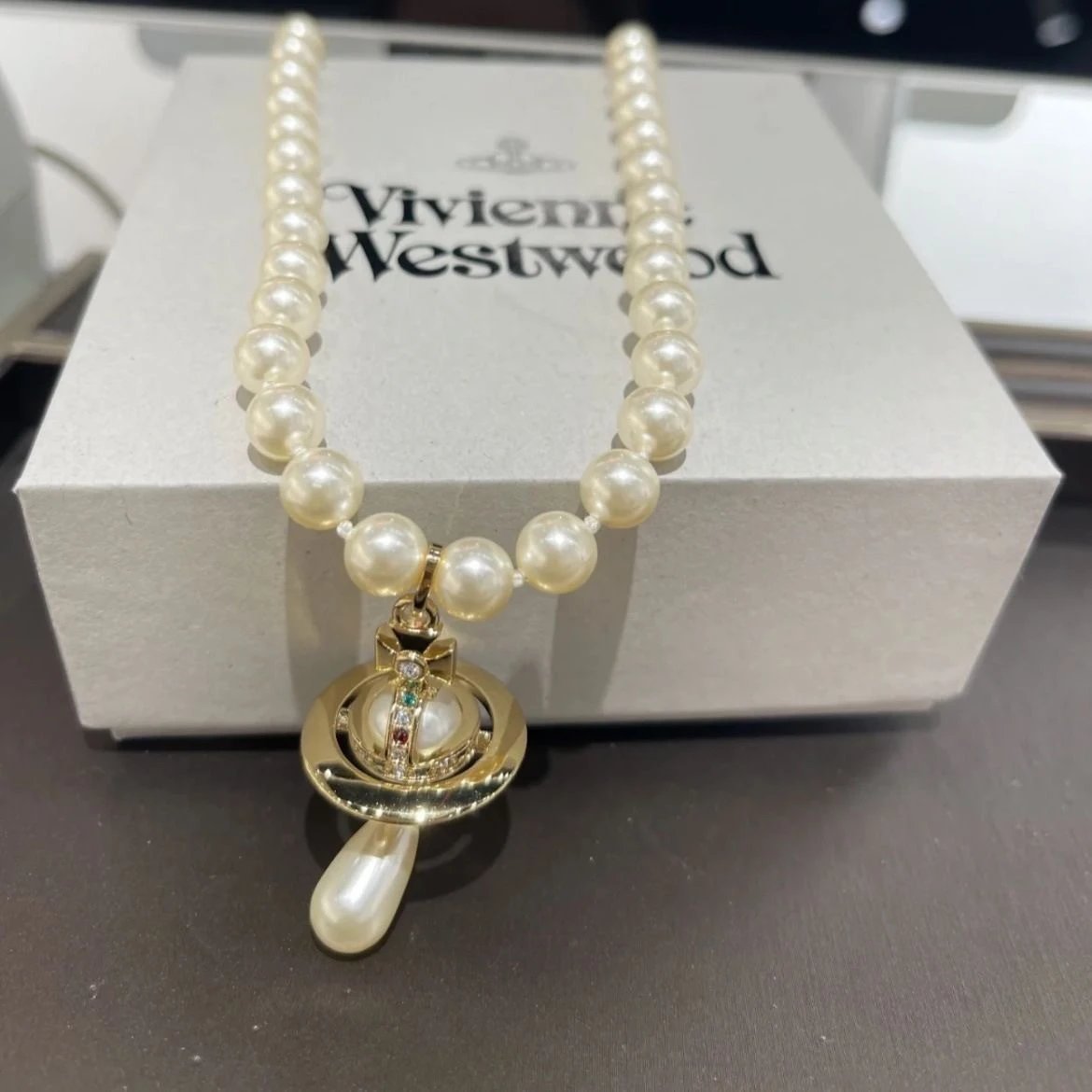 Vivienne Westwood Pearl Gold Orb Pendant Necklace