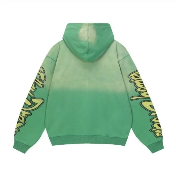 Mint Green Hooded Sweatshirt With Neon Graphic Sleeve Print