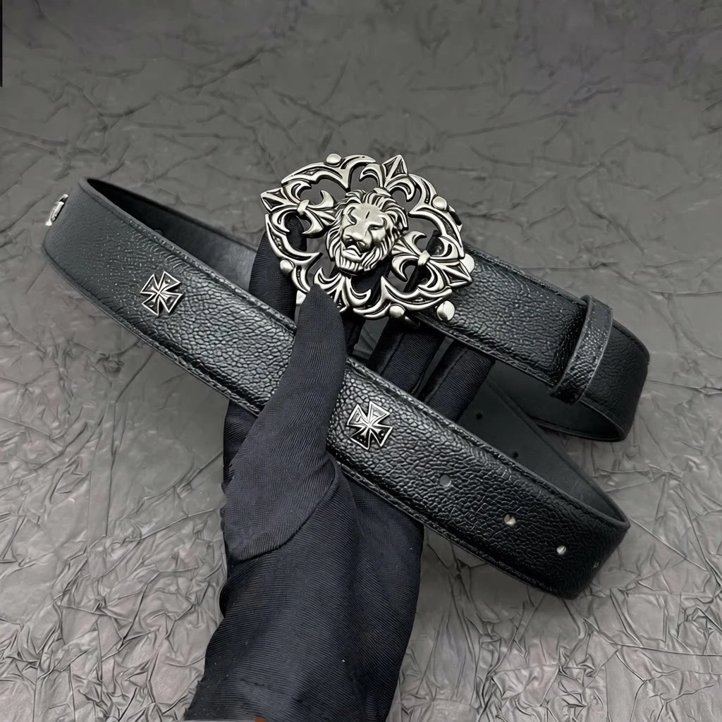 Chrome Hearts Belt Black White Leather Punk Style