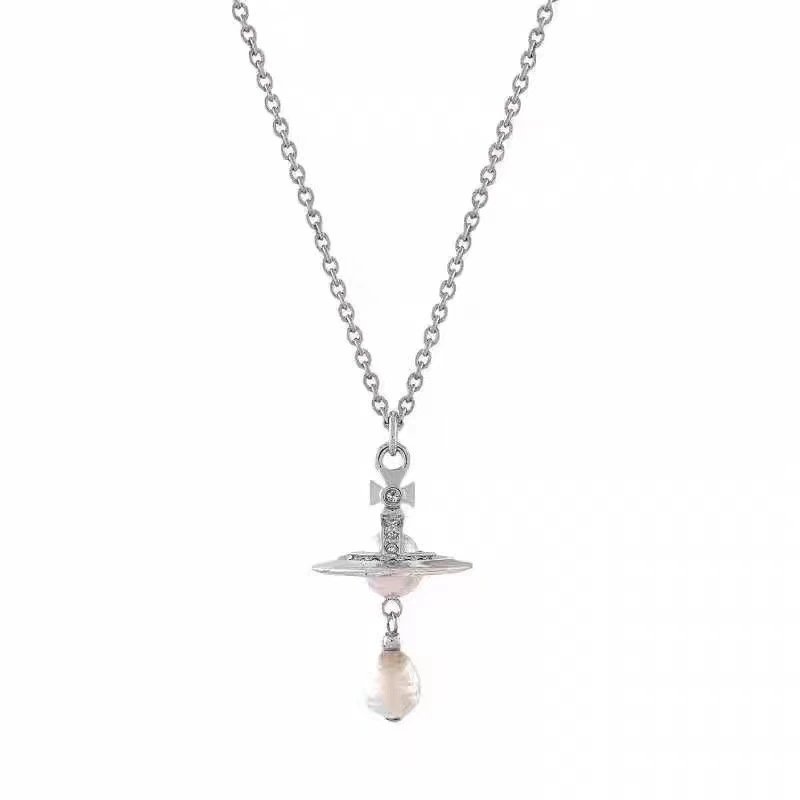 Vivienne Westwood Orb Silver White Pearl Pendant Necklace