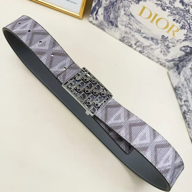 Dior Belts Oblique-pattern belt with logo buckle product detail image 15