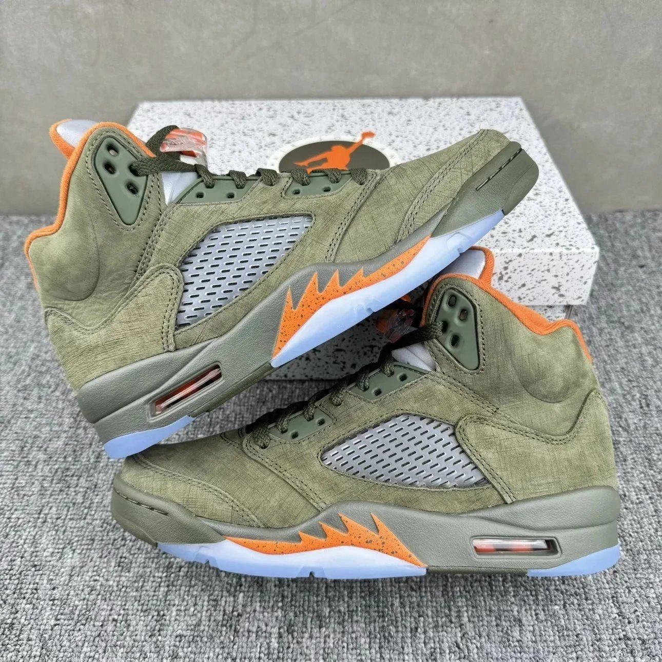 Nike Air Jordan 5 Olive Green Orange Mesh High Top Sneakers
