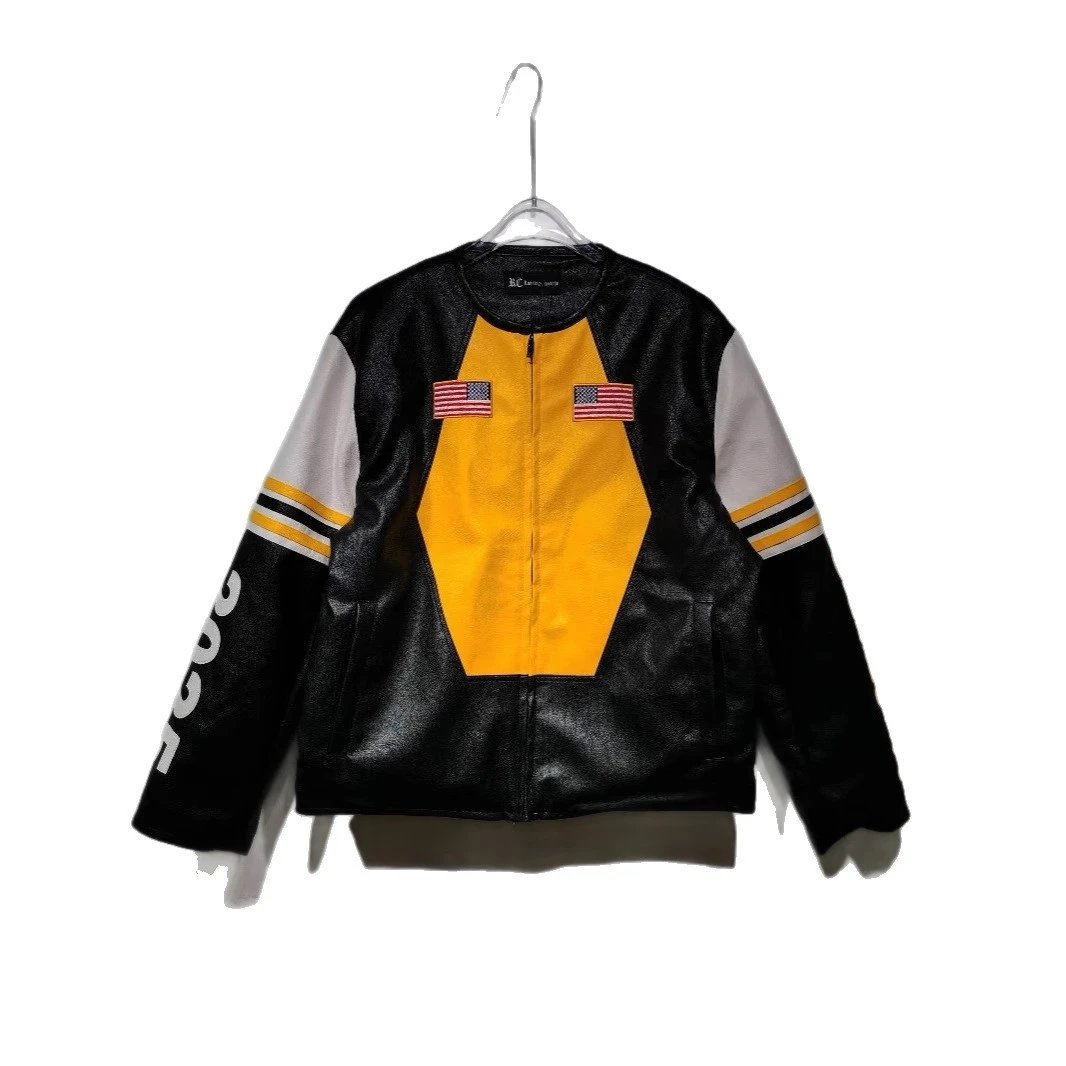 Mustardo Letterman Jacket Black White Yellow Retro Sportswear
