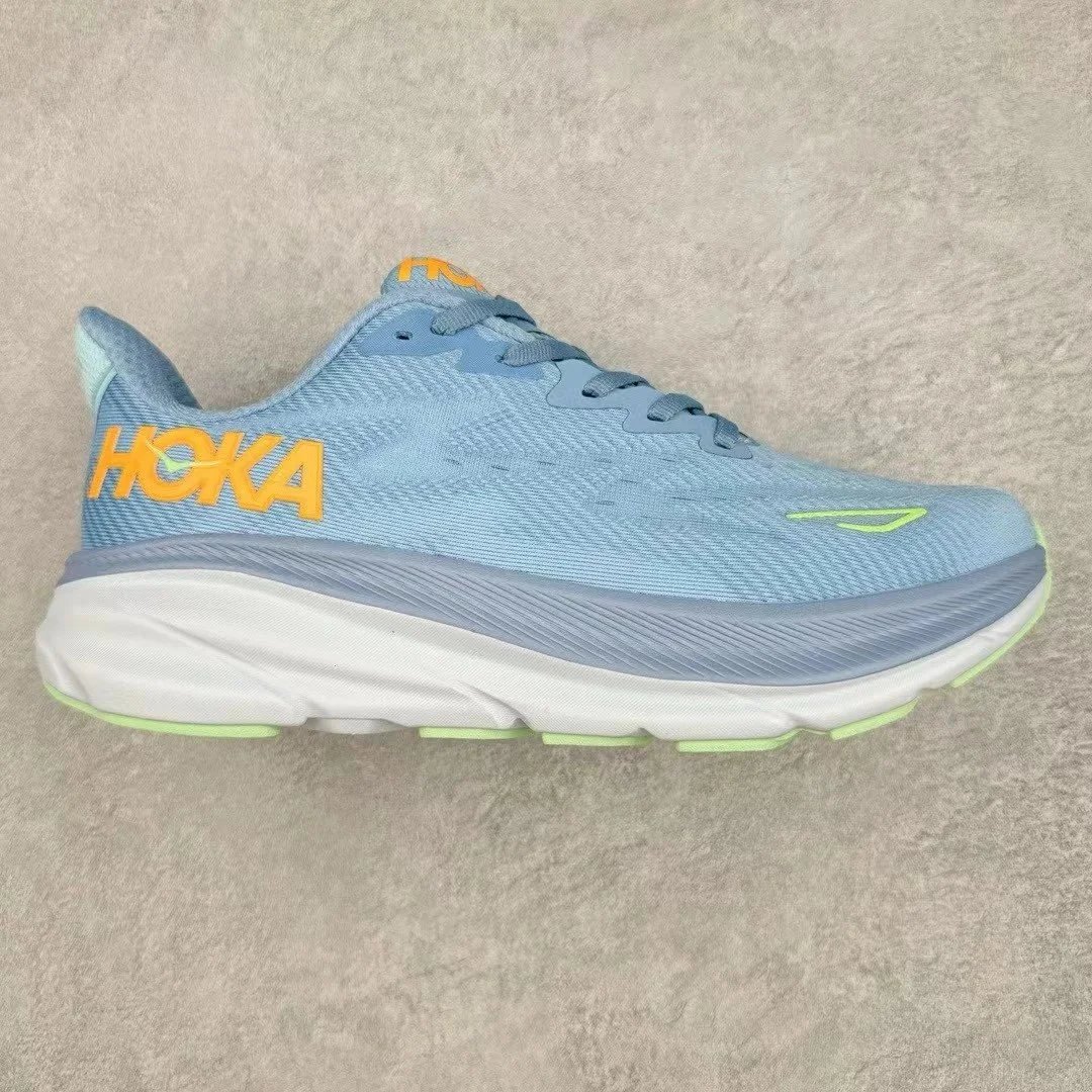 Hoka Clifton 9 Light Blue Neon Yellow Running Shoes