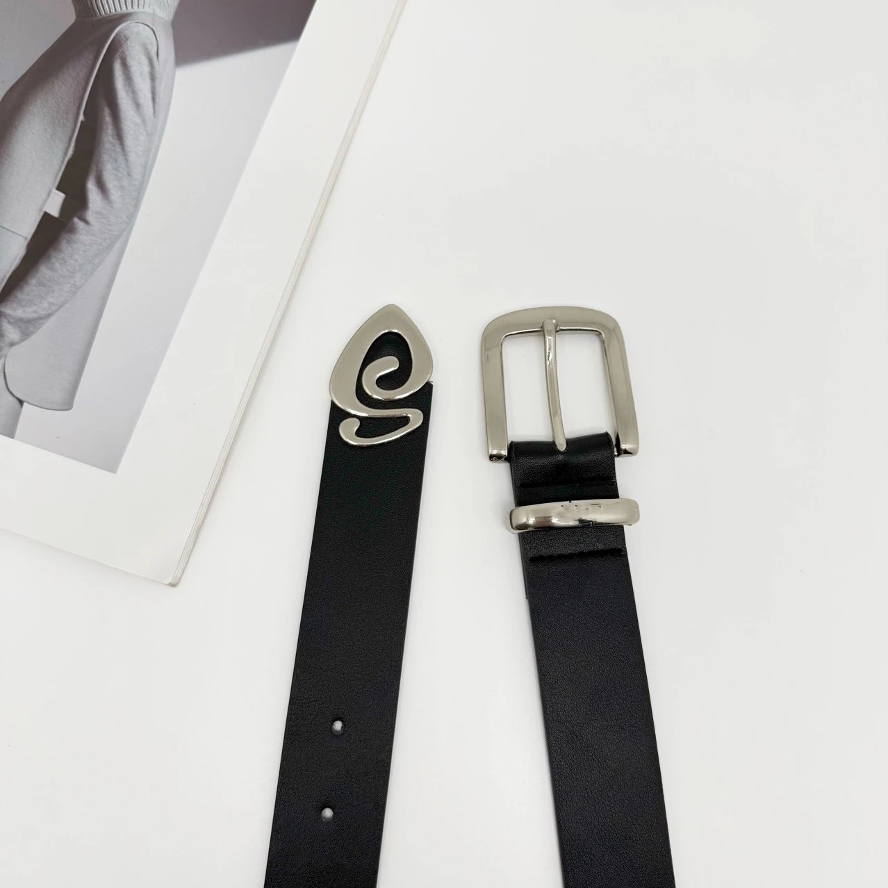 White Leather Belt with Silver Swirl Buckle Classic Style