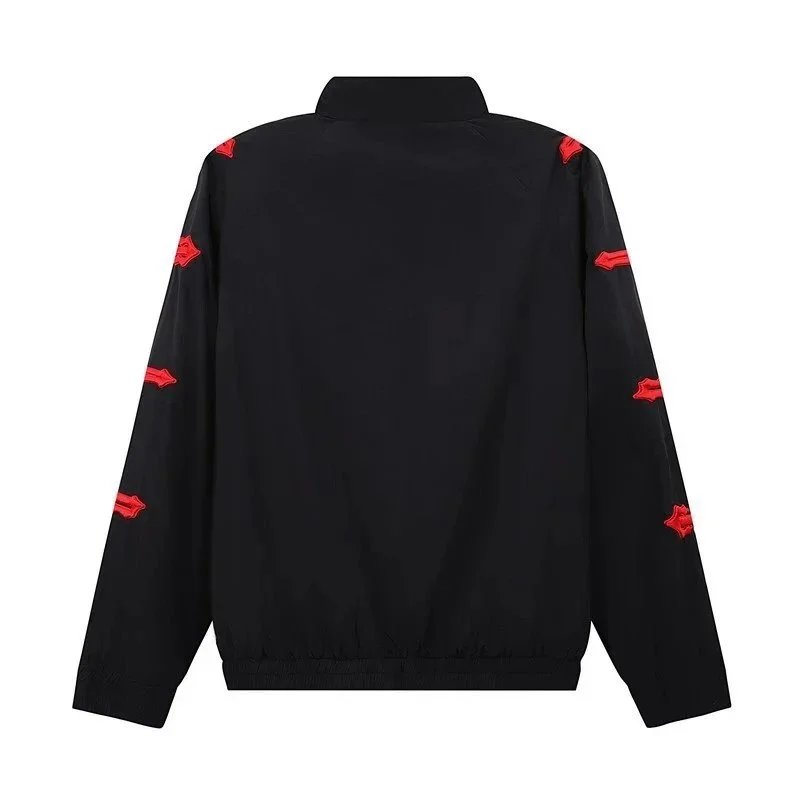 Sporty Track Jacket Black Blue Contrast Stitch Windbreaker