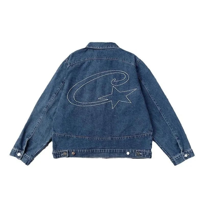Denim Jacket Classic Gray Black Blue Embroidered Star Trucker