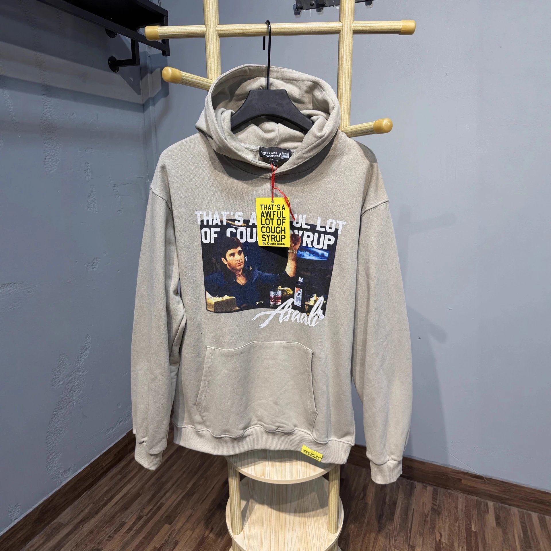 Asaali Cough Syrup Print Beige Graphic Hoodie