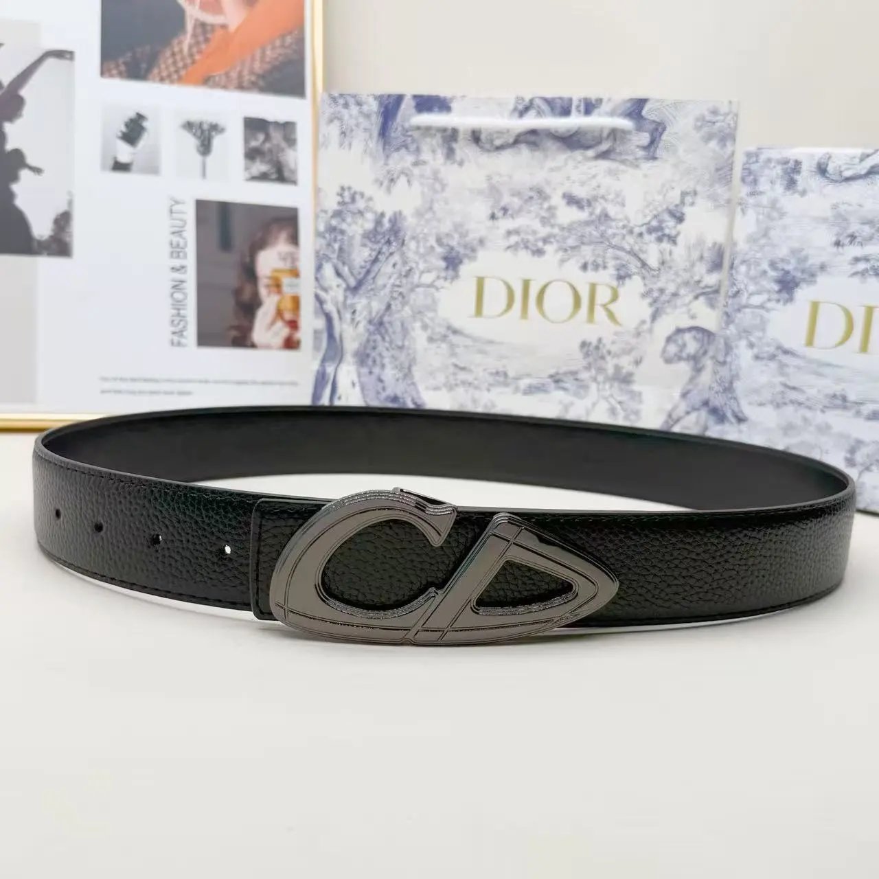 Dior Belts CD Buckle Grained Leather Belt — 3.8 Lychee pattern gun buckle