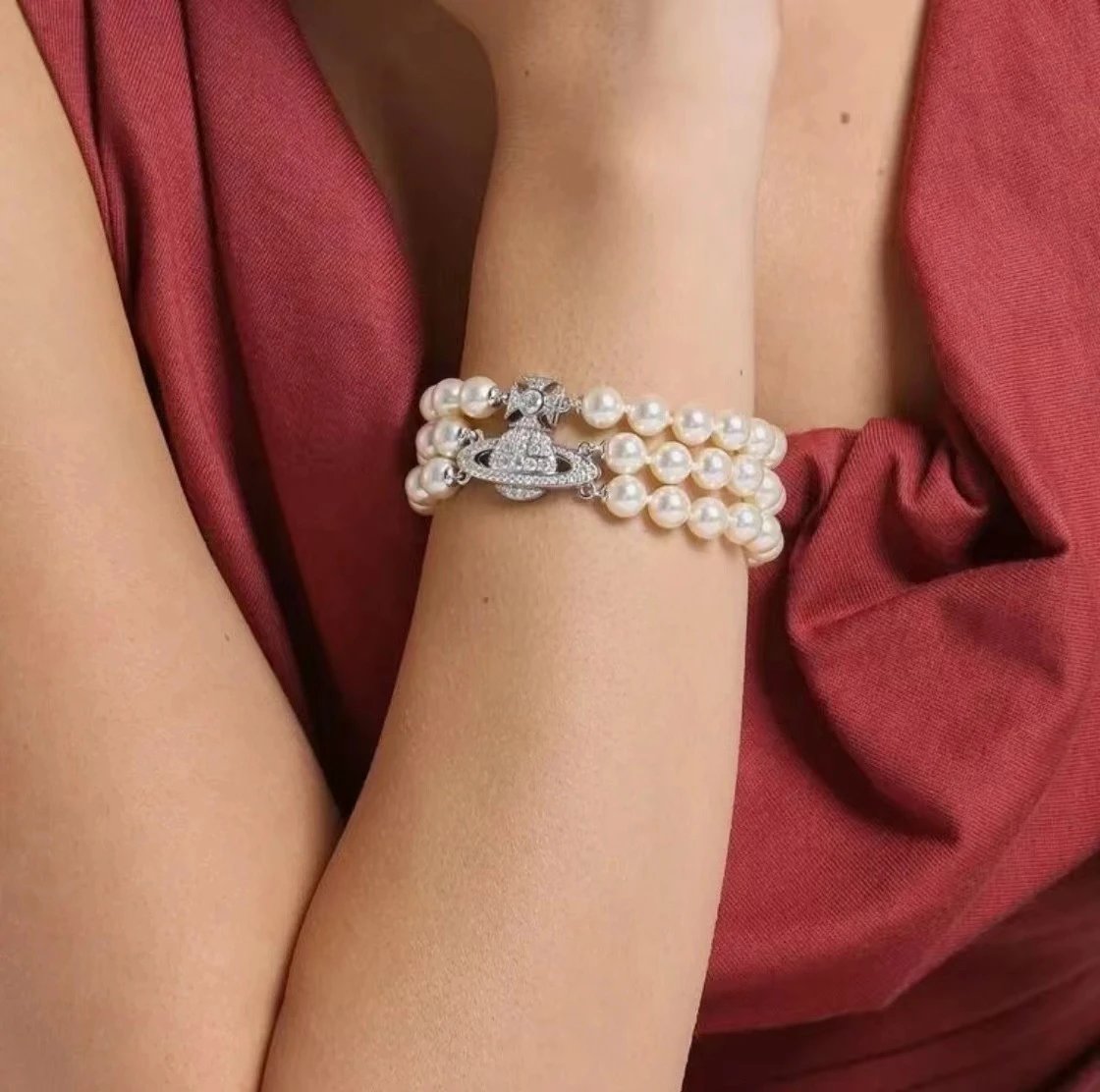Vivienne Westwood Orb Pearl White Crystal Bracelet