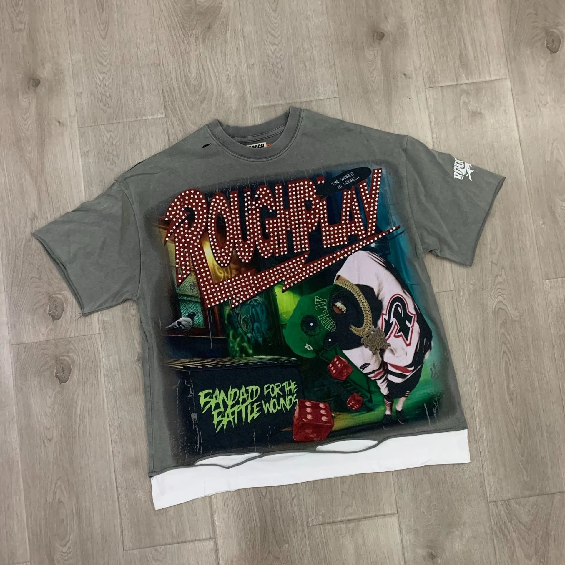Roughplay Graphic Print Gray Oversized T-Shirt