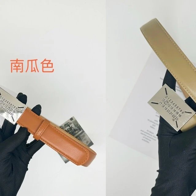 Maison Margiela Replica Tan Leather Belt with Numbered Metal Plate