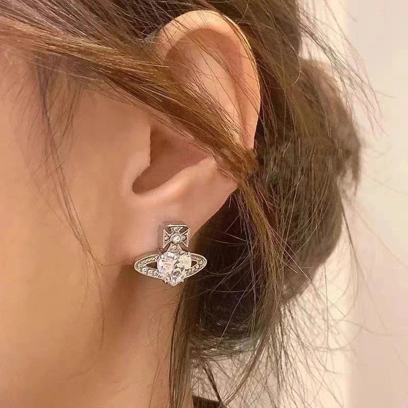 Vivienne Westwood Silver Crystal Heart Stud Earrings
