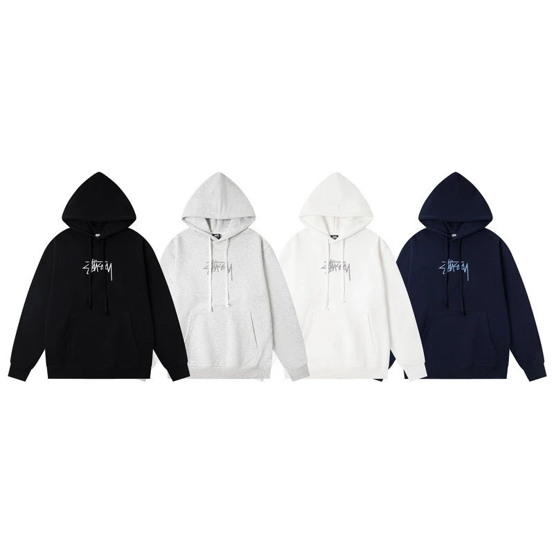 Stussy Classic Logo Black Gray White Navy Hooded Sweatshirt