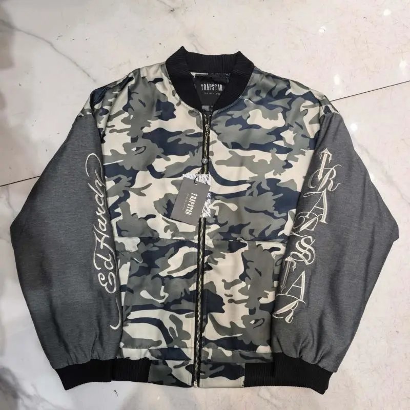 Love Boy Camouflage Gray Embroidered Wolf Bomber Jacket