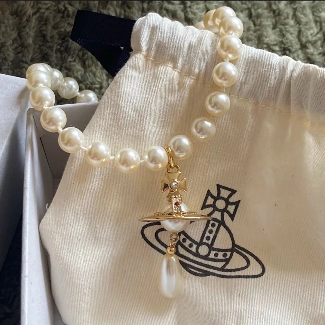 Vivienne Westwood Pearl Gold Orb Pendant Necklace