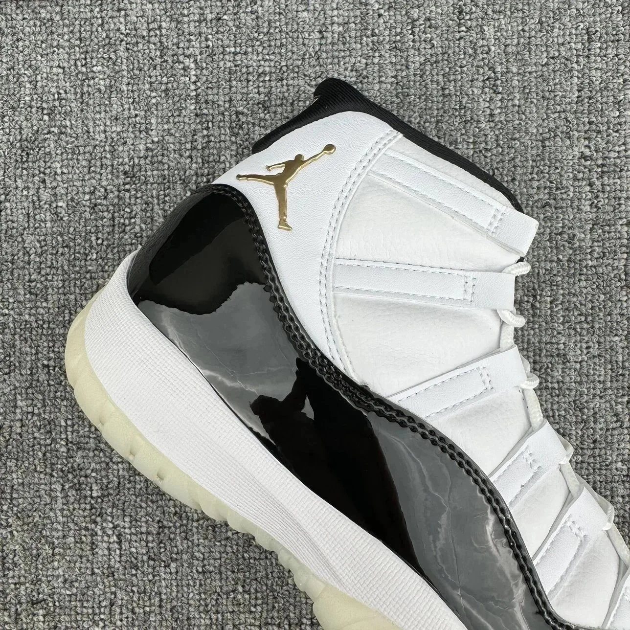 Air Jordan 11 White Grey Elephant Patent Leather Sneakers
