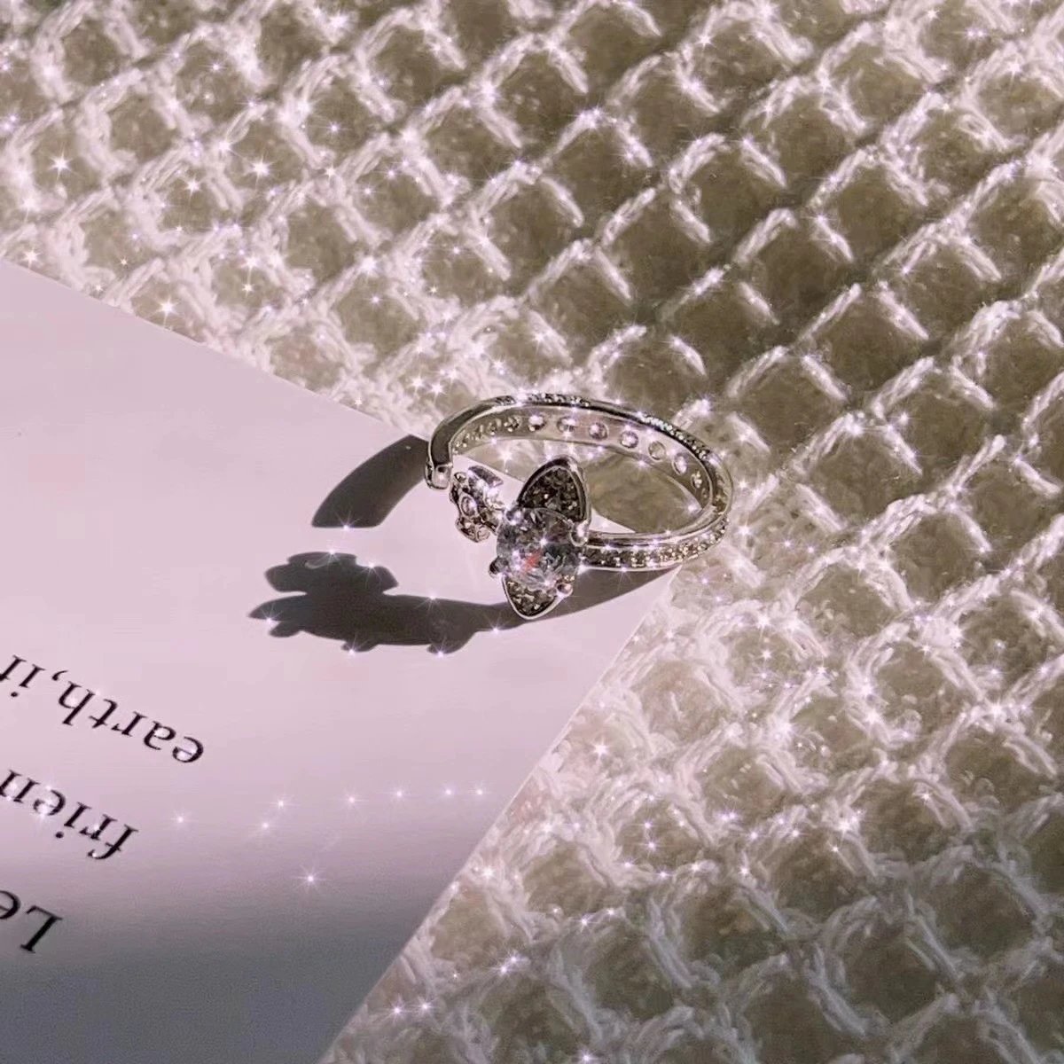Gold Tone Crystal Cluster Open Ring