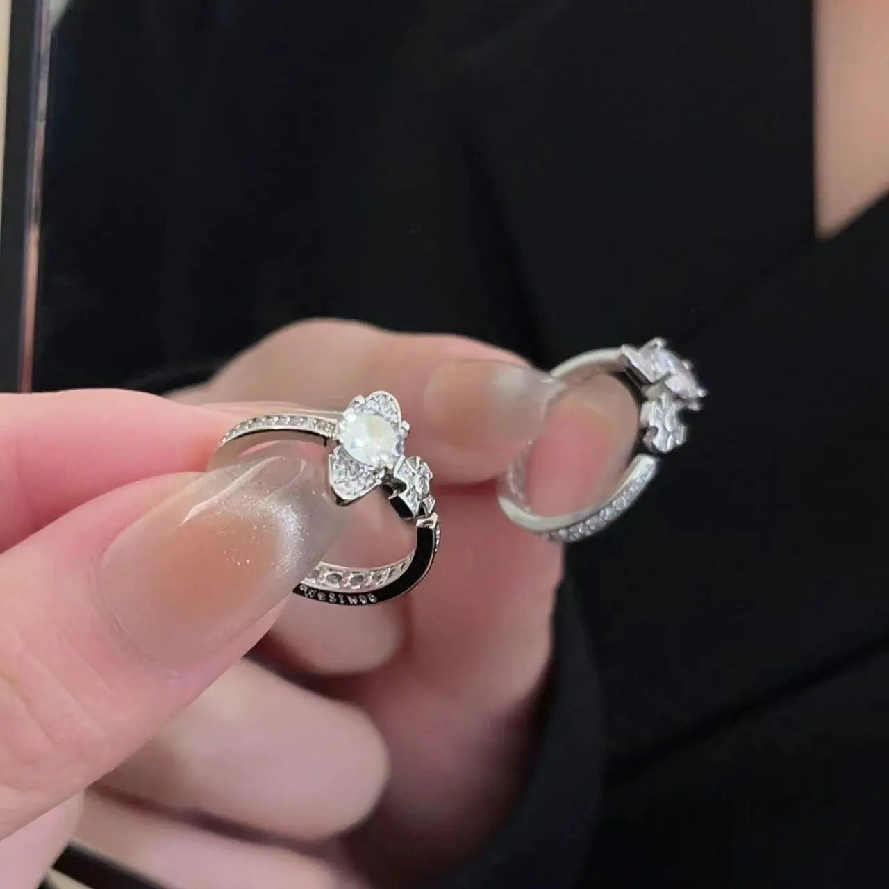 Gold Tone Crystal Cluster Open Ring
