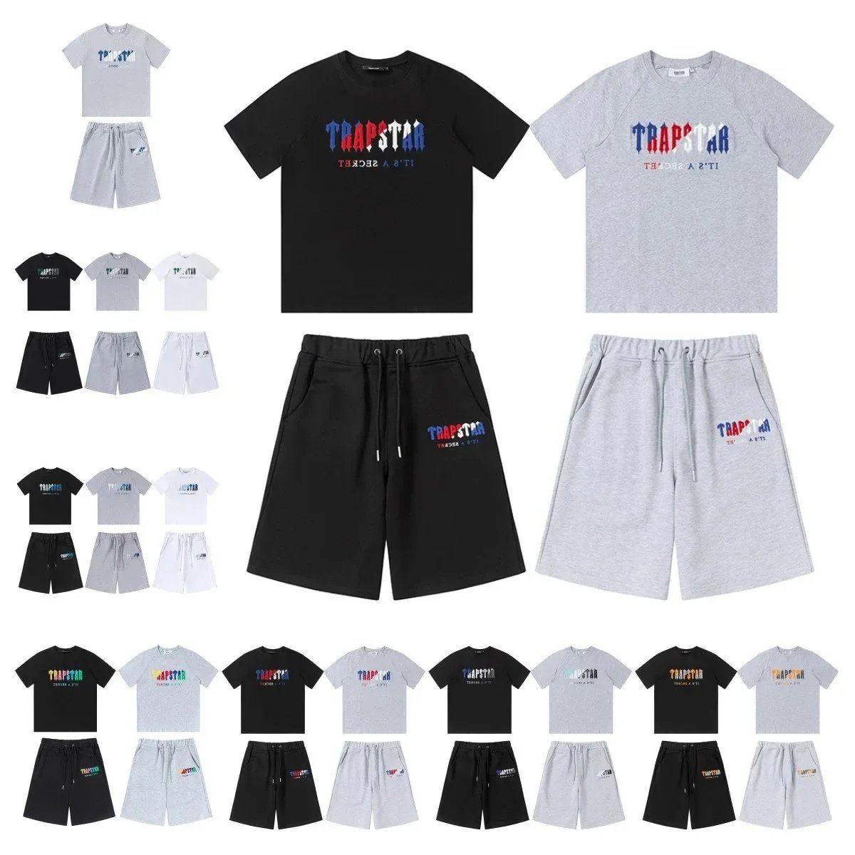 Trapstar Logo Print Black Heather Gray Casual Shorts Set