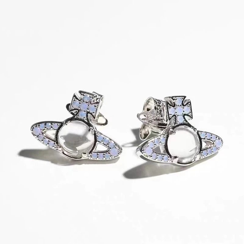 Vivienne Westwood Orb Silver White Opal Punk Earrings
