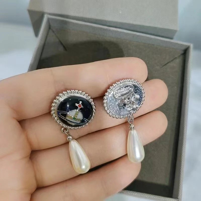 Vivienne Westwood Red Gold-Tone Orb Pearl Drop Earrings