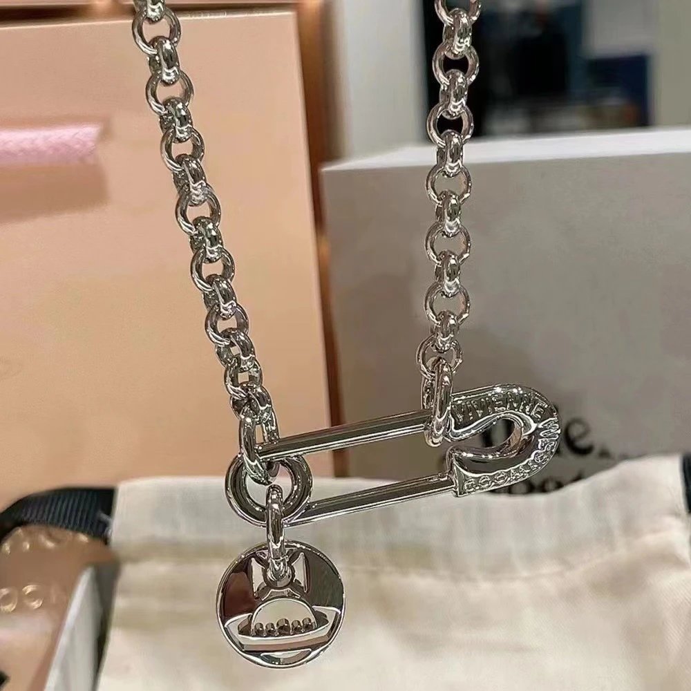 Vivienne Westwood Orb Silver Safety Pin Necklace