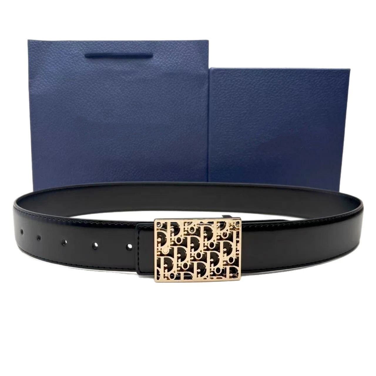 Unbranded Belts Black leather-look belt with rectangular monogram buckle image 4