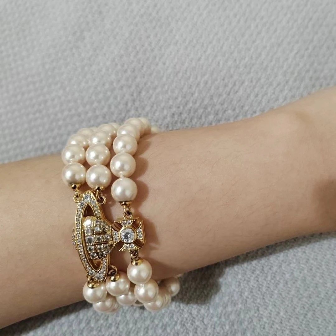 Vivienne Westwood Orb Pearl White Crystal Bracelet
