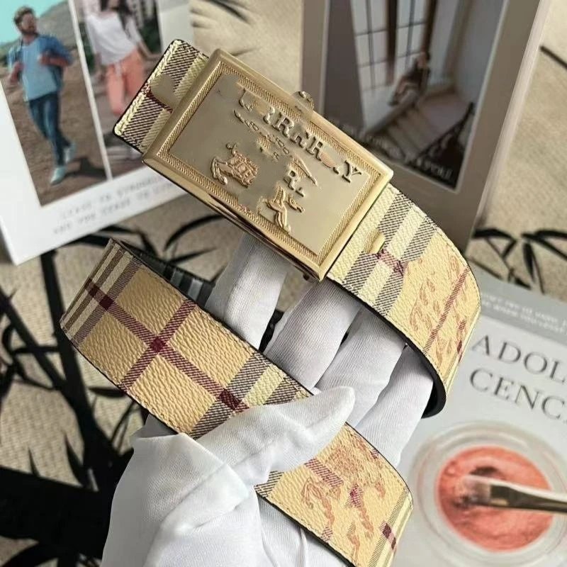 Burberry Vintage Check Beige Gold Tone Classic Belt