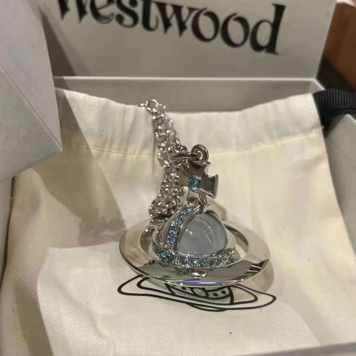 Vivienne Westwood Orb Blue Crystal Pendant Necklace