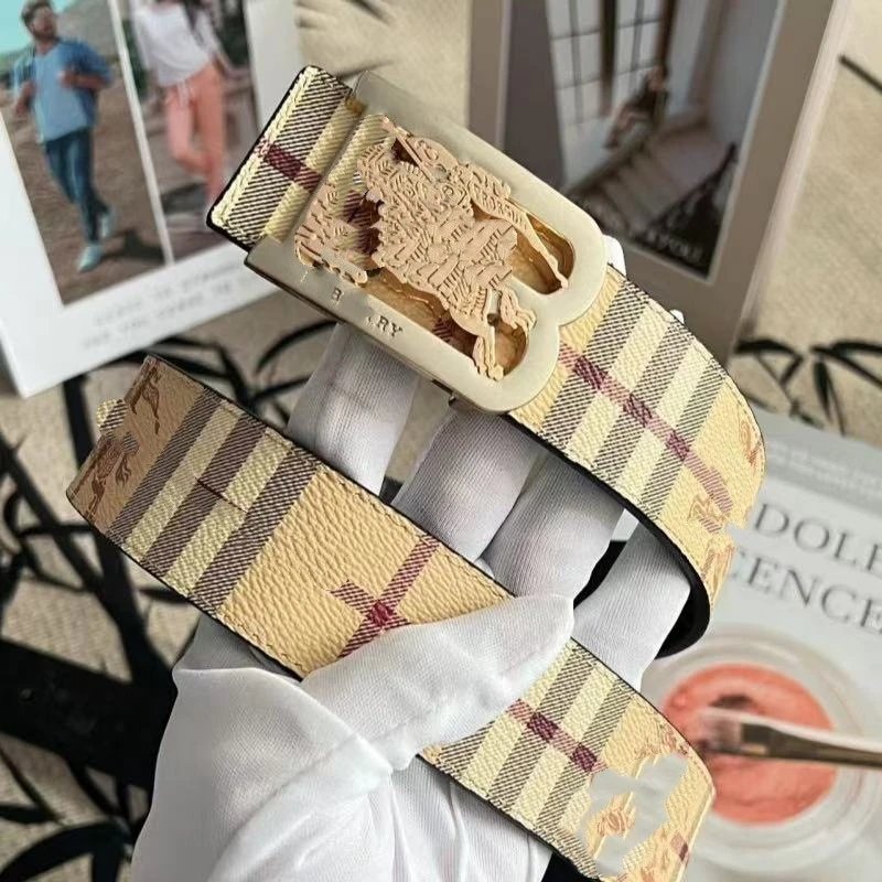 Burberry Vintage Check Beige Gold Tone Classic Belt