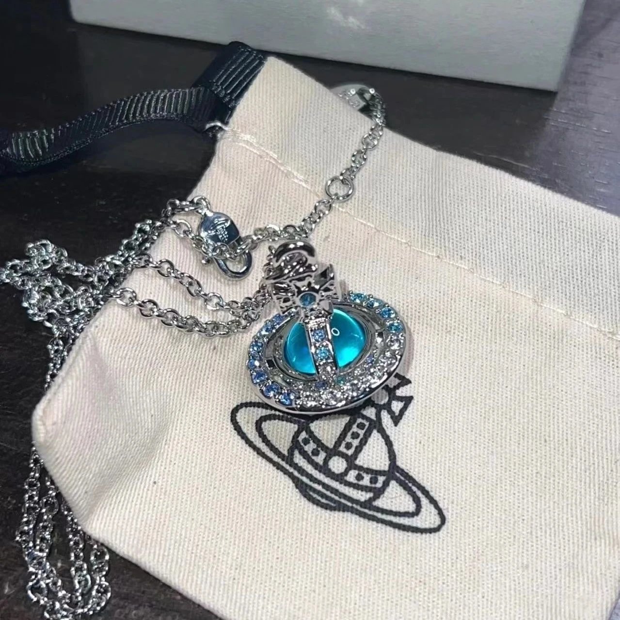 Vivienne Westwood Orb Blue Crystal Pendant Necklace