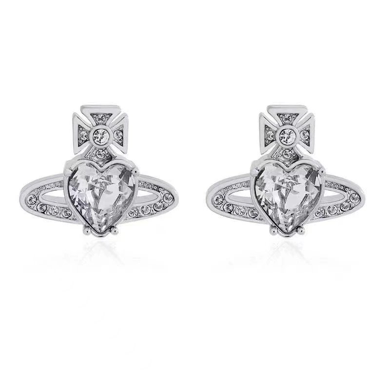 Vivienne Westwood Silver Crystal Heart Stud Earrings