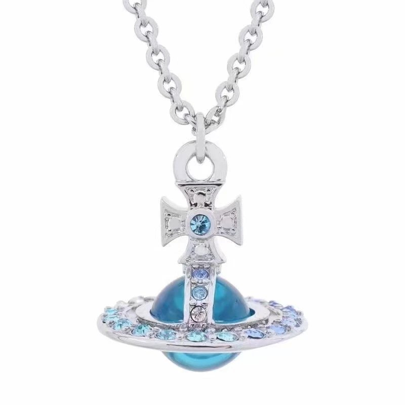 Vivienne Westwood Orb Blue Crystal Pendant Necklace