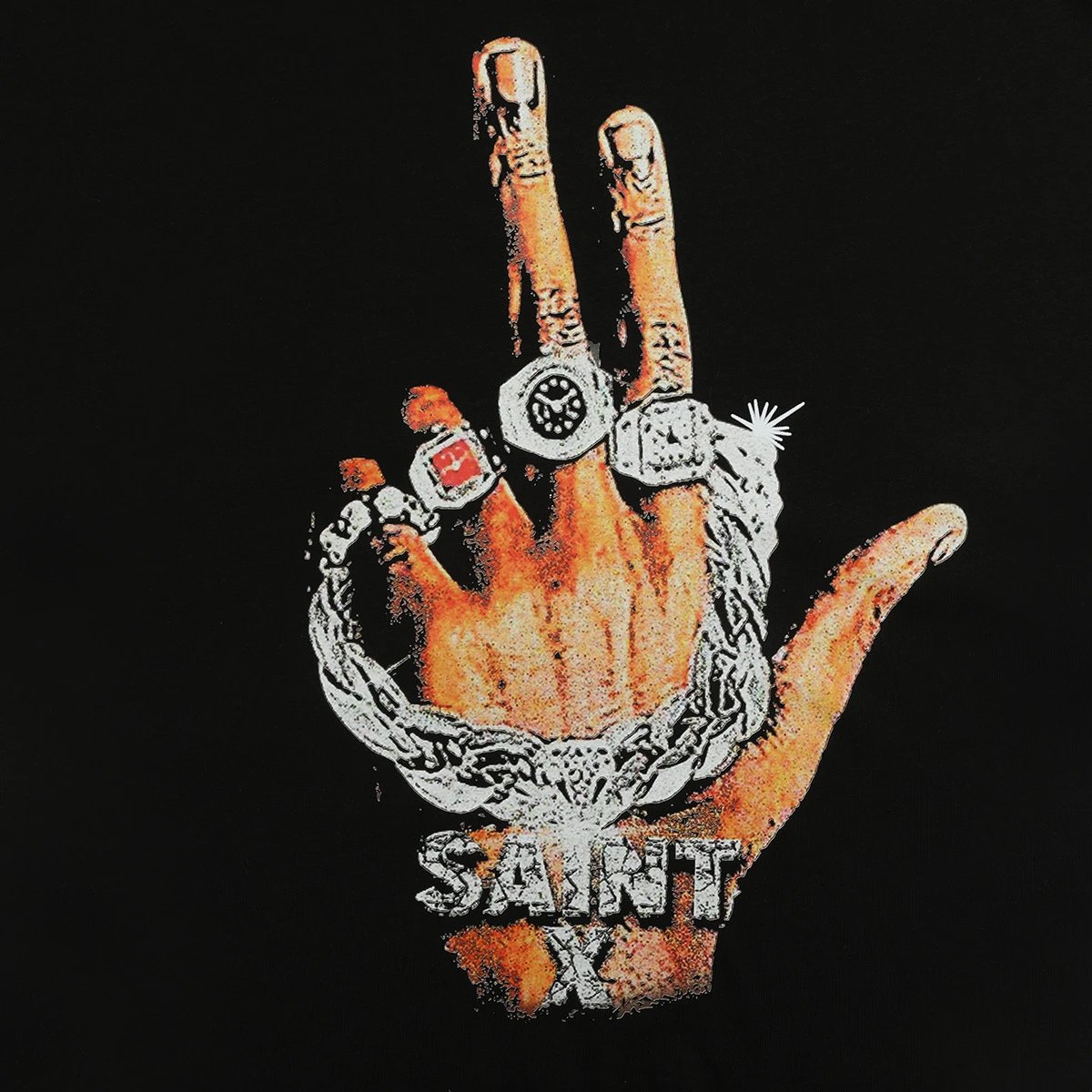 Saint X Black Graphic Hand Print T-Shirt