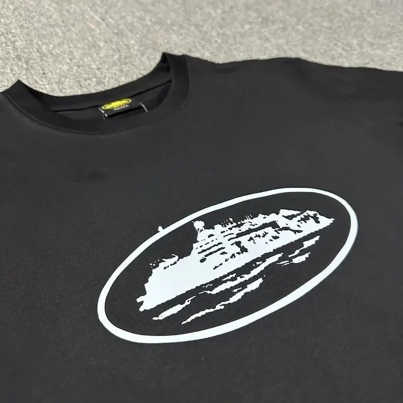 Cotton T-Shirt Black White Graphic Oval Print Tee