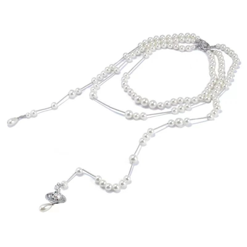 Pearl Layered Gold-Tone Chain Necklace White Elegant