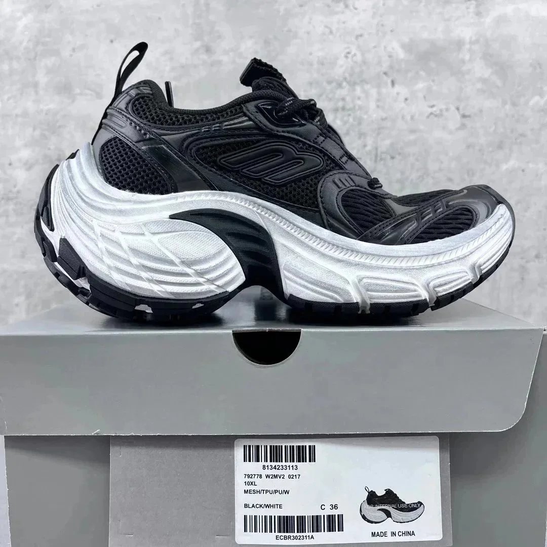 Black Mesh PU Chunky Sole Sneakers