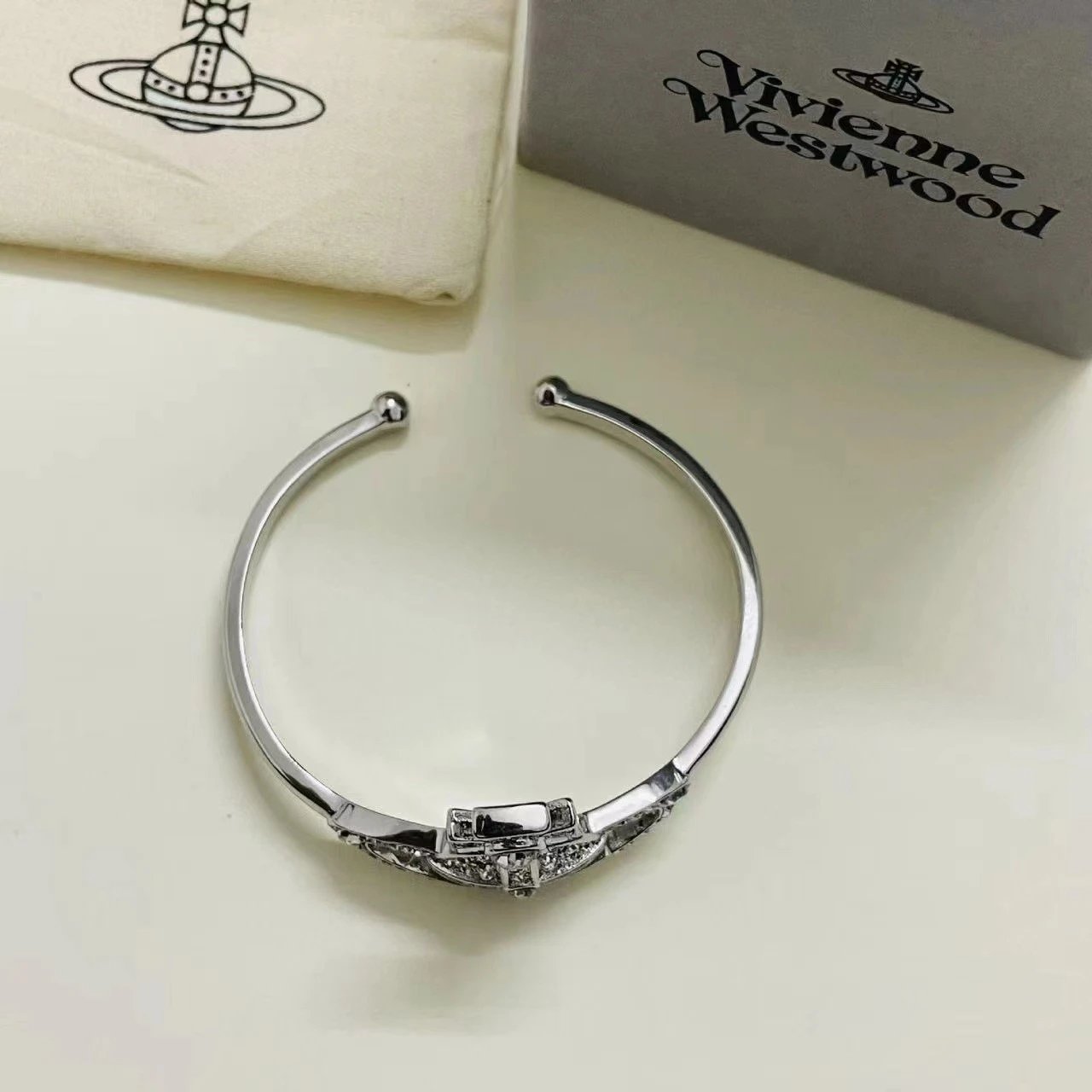 Vivienne Westwood Orb Silver Crystal Punk Cuff Bracelet