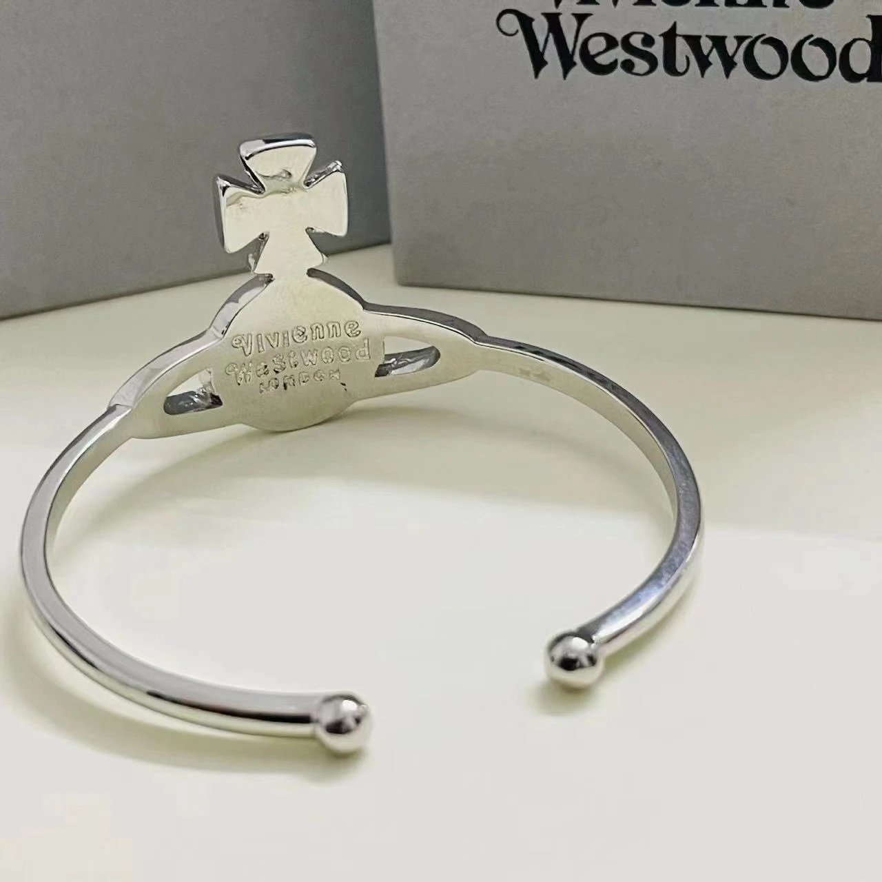 Vivienne Westwood Orb Silver Crystal Punk Cuff Bracelet