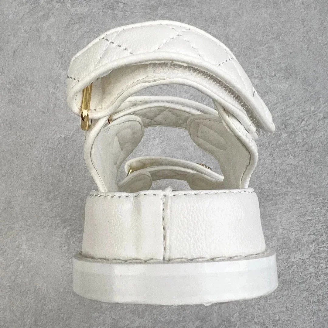 Chanel CC Logo White Quilted Leather Sandals