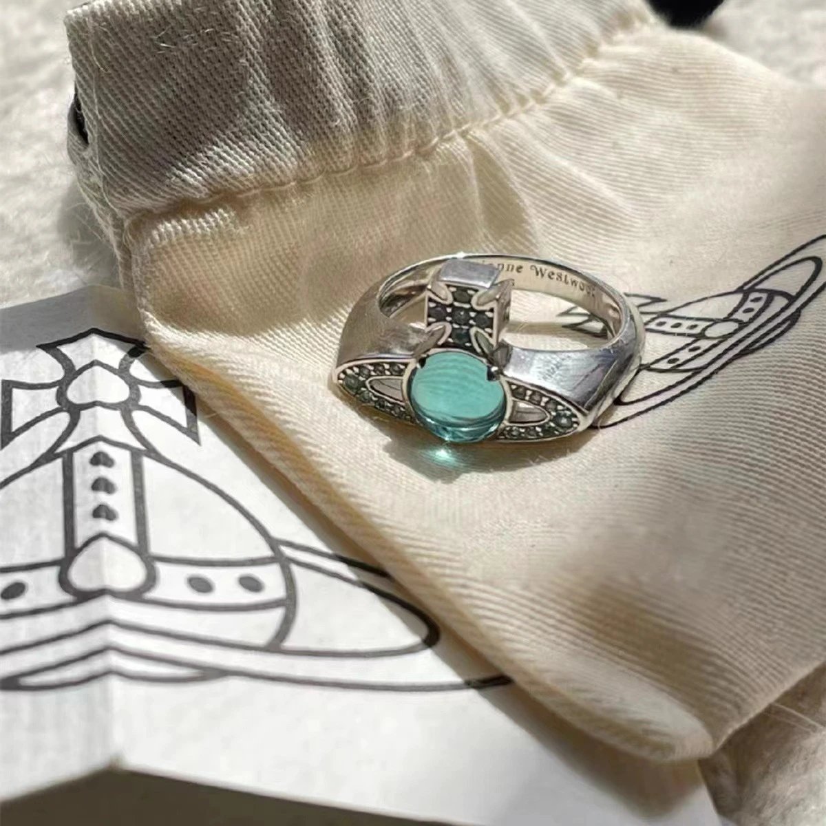 Vivienne Westwood Orb Blue Crystal Statement Ring