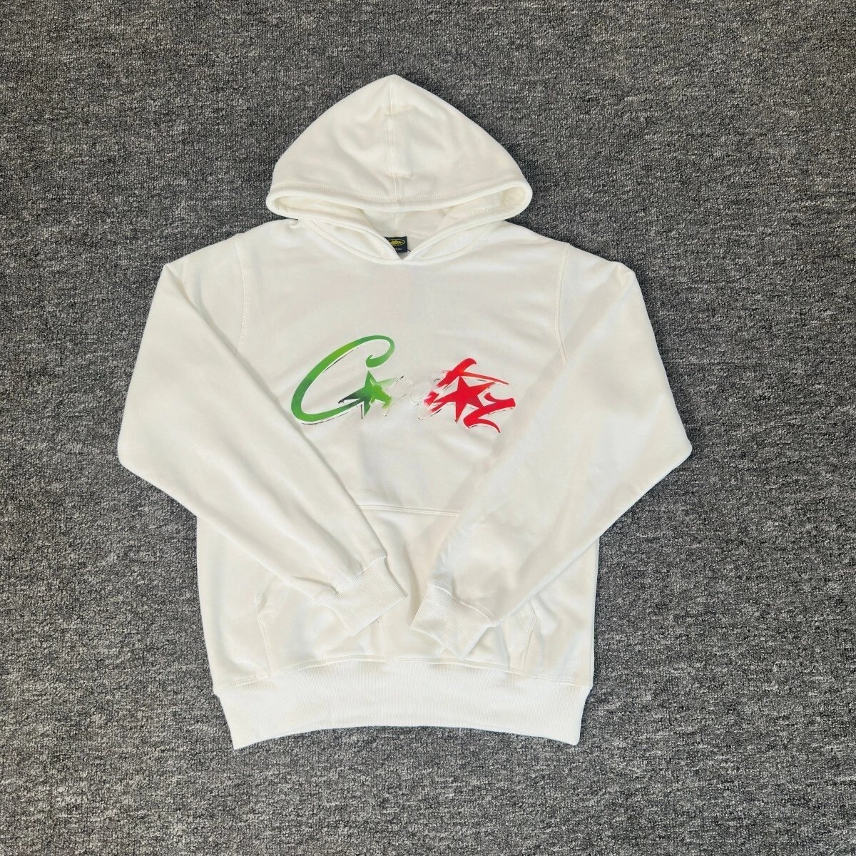 Gray Hooded Sweatshirt With Green And Red Graffiti Logo Casual Pullover