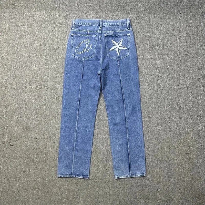 Cotton Sweatpants Denim Cargo Pants Blue Black Gray Pink Orange Green White Star Embroidered Casual Joggers