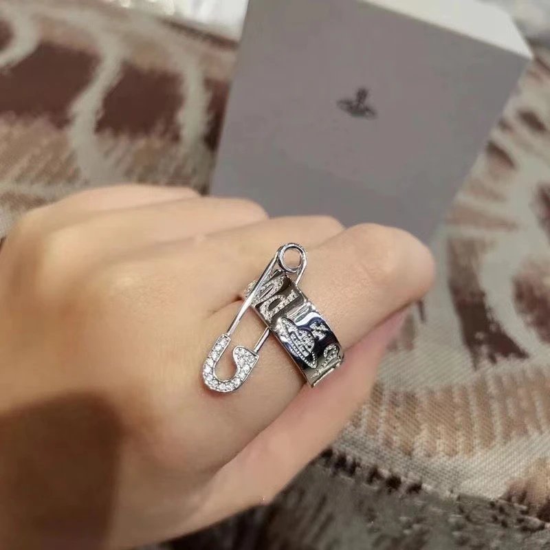Vivienne Westwood Safety Pin Silver Crystal Punk Ring