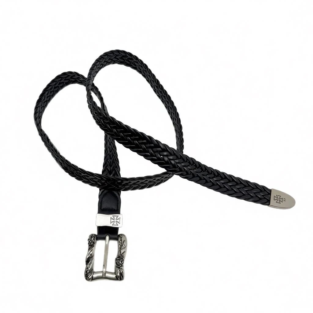 Braided Leather Black Gothic Buckle Belt