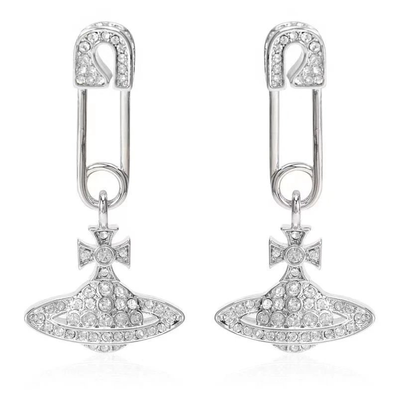 Vivienne Westwood Silver Crystal Safety Pin Orb Earrings