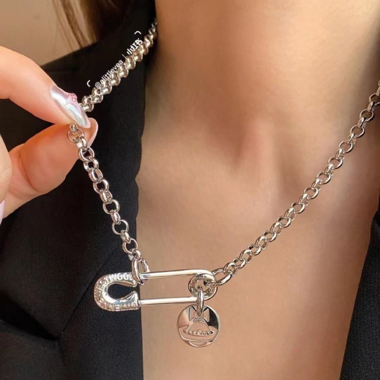Vivienne Westwood Orb Silver Safety Pin Necklace